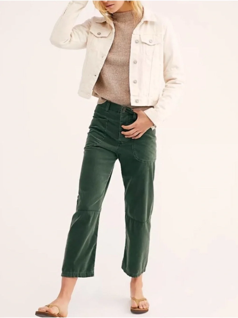 Free People Cropped Cream Jean Jacket - M